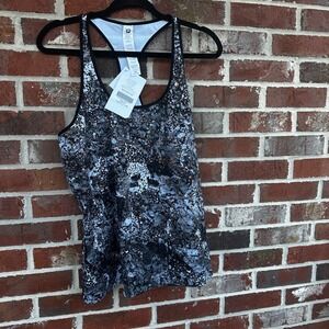 Fabletics Eiffel Printed Tank XL Black Gray White Moisture Wicking Stretch‎ NEW